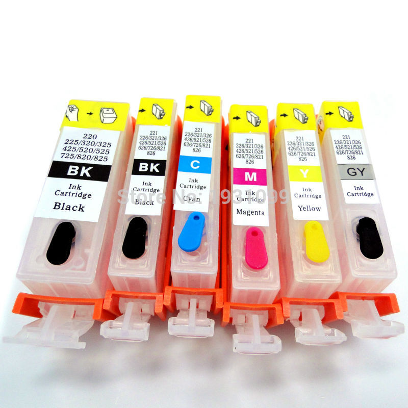 6pcs PGI 225 CLI 226 refilablel ink cartridge with ARC chip for canon PGI225 CLI226 for